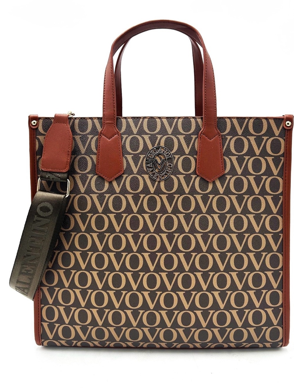 Stunning Valentino Orlandi Brown Monogram Tote with dark Tan Leather Trim